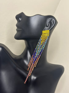 Rainbow Fringe Rhinestone Earrings