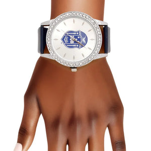 Sorority Leather Silver Sun Cut Dial Watch