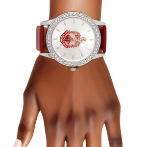Sorority Leather Silver Sun Cut Dial Watch