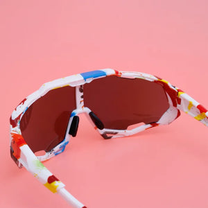 White Graphic Print Mirror Sport Sunglasses