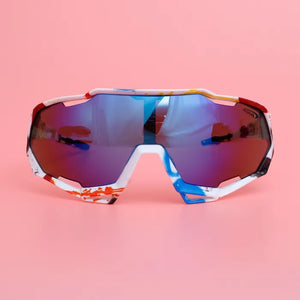 White Graphic Print Mirror Sport Sunglasses