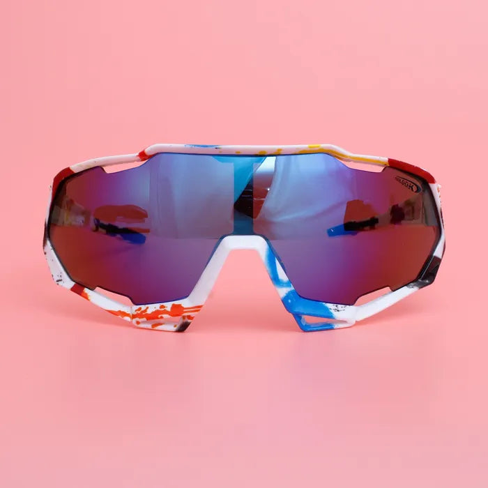 White Graphic Print Mirror Sport Sunglasses