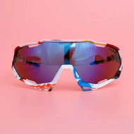 White Graphic Print Mirror Sport Sunglasses