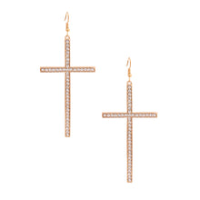 Load image into Gallery viewer, Gold Fish Hook Cross Earrings
