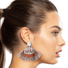 Load image into Gallery viewer, Multi Crystal Fan Tassel Earrings
