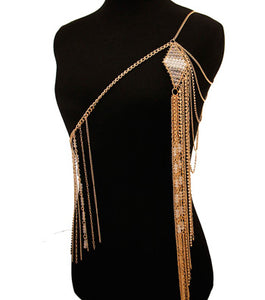 Gold One Shoulder Body Chain